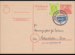 Ganzsache von Hannover nach Gelsenkirchen 1954