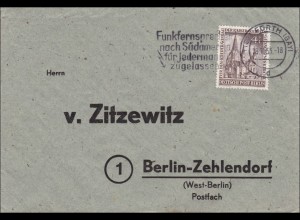 Fürth nach Berlin - Werbestempel 1953 Funkfernsprecher nach Südamerika