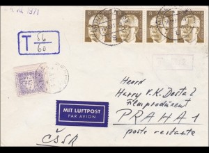 Brief als Luftpost mit MeF nach Prag mit Nachgebühr 1971