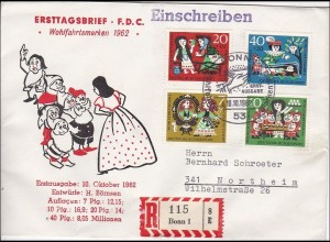 Ersttagsbrief 1962 FDC Wohlfahrtsmarken als R-Brief
