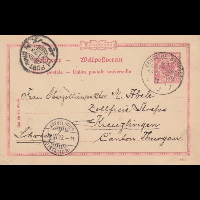 Ganzsache auf See zwischen Genua und Neapel 1893, Port Said nach Kreuzlingen