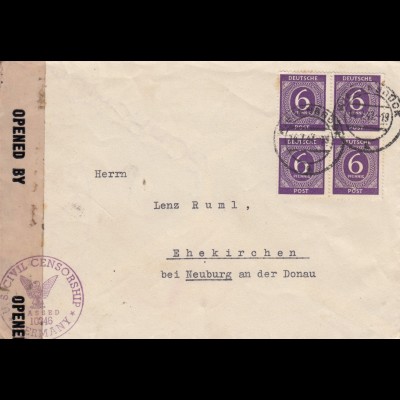 Brief von 1947 aus Wiedenbrück/Westfalen nach Ehekirchen, Zensur