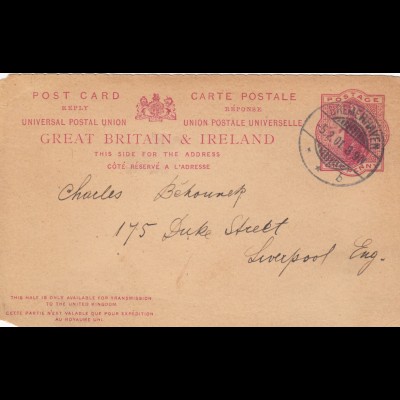 1901: answer post card from Bremerhaven back to Liverpool