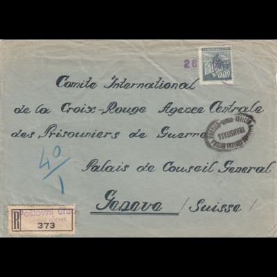 1945: Registered Horni Sucha to Genf, one stamp lost