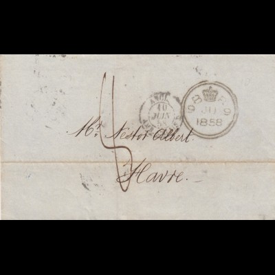 1858: letter London to Le Havre via Paris