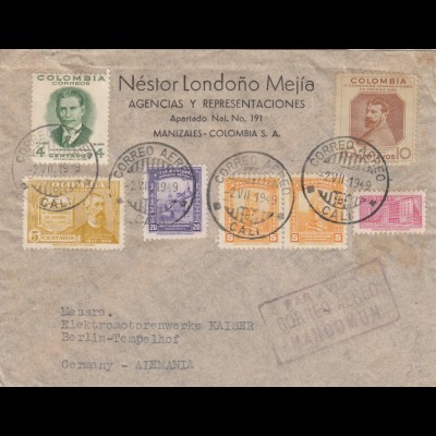 1919: letter from Manizales, Cali to Berlin/Heidenheim