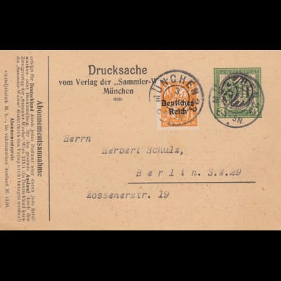 Drucksache Postkarte München 1921 nach Berlin