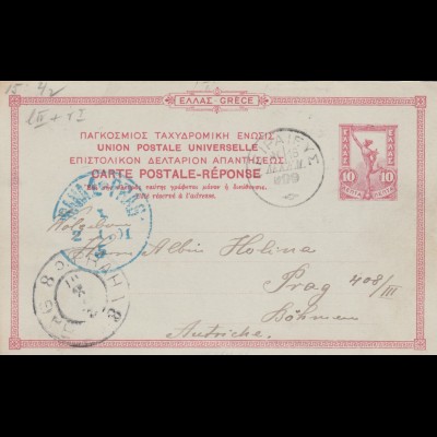 2x post cards 1900/1901 to Prag