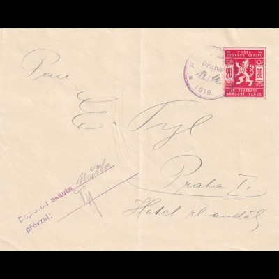 cover 1918 to Prag, Pfadfinder, Boy scout with signature 