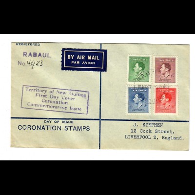 Luftpost Einschreiben Rabaul nach Liverpool FDC 1937