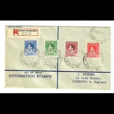 Luftpost Einschreiben Port Moresby nach Liverpool FDC 1937