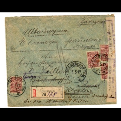 Rus: 1917: Einschreiben Kolpatschwe (Oblast Tomsk) mit Zensur