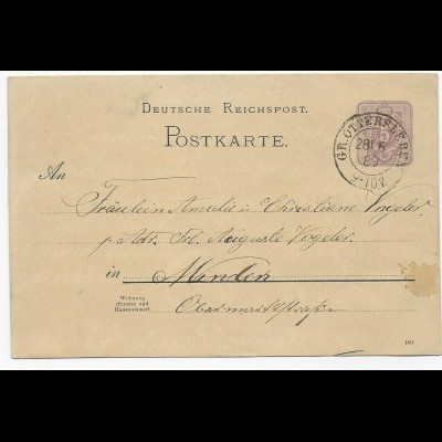 Postkarte GR. Ottersleben 1889 nach Minden
