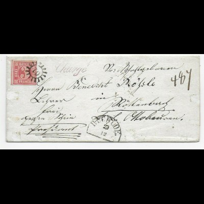 Brief Charge Buchloe mit Nr. 61 nach Röttenbach, Randstück