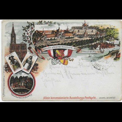 Gewerbeausstellung Straßburg 1895 imt Sonderstempel nach Memmingen