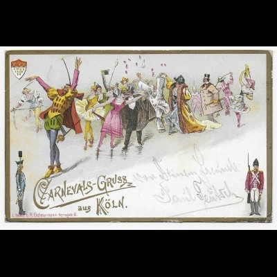 Carnevals Gruß aus Köln, 1897 nach Heidelberg, Lederfabrikant