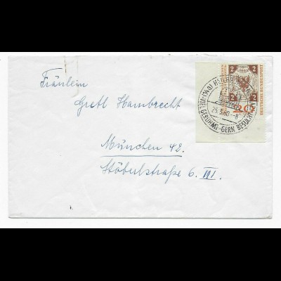 Brief von Heilbronn 1960 nach München, Eckrand Marke