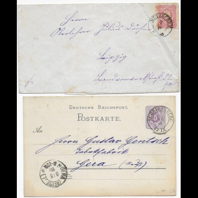 2x Briefe Sachsen, Nachverwendung: Mutzschen, Scheibenberg 1880/88
