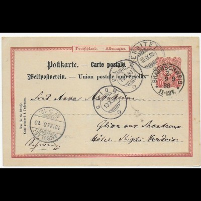 Ganzsache Braunschweig 1888 in die Schweiz; Glion, Territet