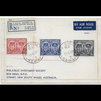 Einschreiben Sydney, 1945 Kartenbrief