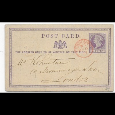post card London 1877 - Nachentwertung
