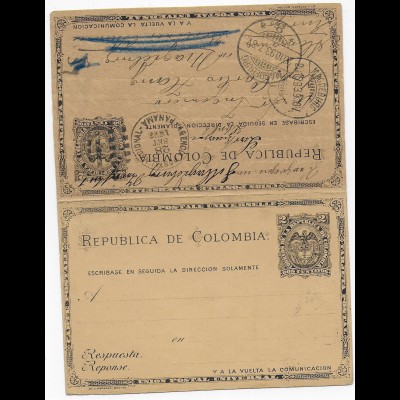 Columbia: Postcard with reply Panama to Magdeburg: 1893