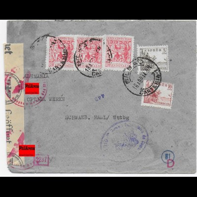 Brief Bilbao 1944 nach Schwäbisch Hall, OKW Zensur