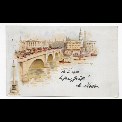 Ansichtskarte London- London Bridge mit Eisenbahn, Schiffen, 1900 nach Bayreuth