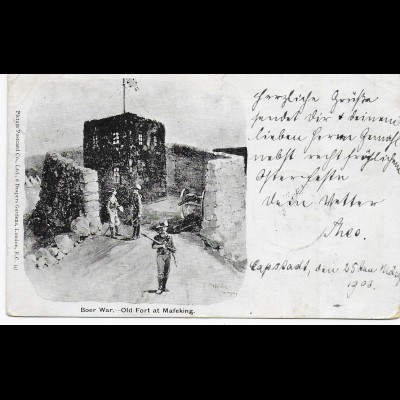 picture post card Boer War, Old Fort at Mafeking, 1900 to Schweinfurt