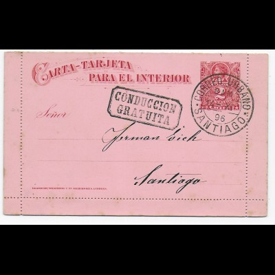 Kartenbrief Santiago 1896, Conduccion Gratuita, no text content