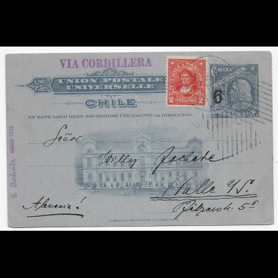 post card Santiago via cordillera, 1913 nach Halle