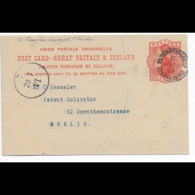 post card 1898 Constantinople to Berlin