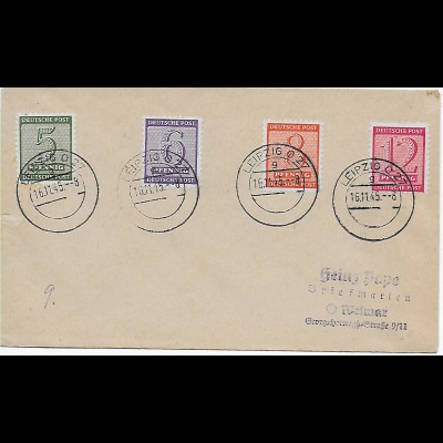 Brief aus Leipzig, 16.11.45 nach Weimar, MiNr. 120-123X