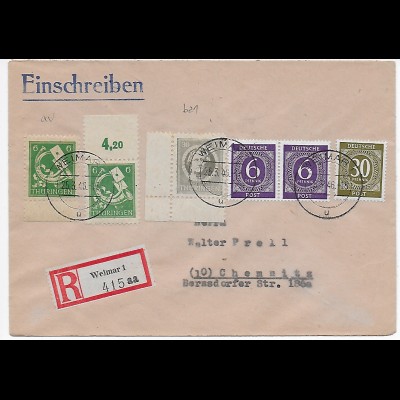 Einschreiben Weimar nach Chemnitz, Prell, 1946