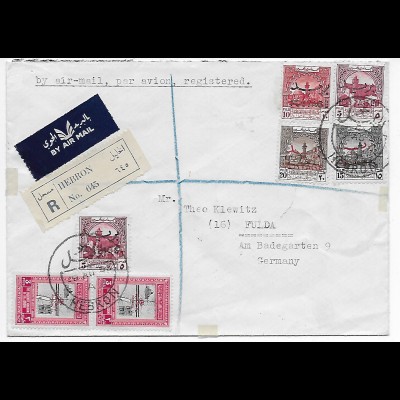 Luftpost Einschreiben Hebron 1953 nach Fulda
