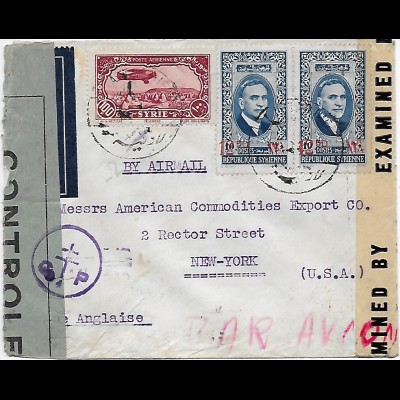 Brief von Syrien nach New York, 2x Zensur 1942