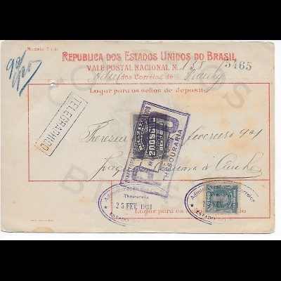 Brasilien: 1921 Geldanweisung Thesouraria 