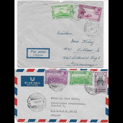 2x Luftpost Briefe Addis Abeba nach Zittau, 1948