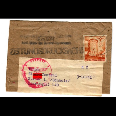 GG: Streifband an nach Zürich mit Zensur 10.1941