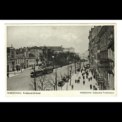 GG: AK Warschau - Krakuer Straße, mit Straßenbahn, 1941, Feldpost