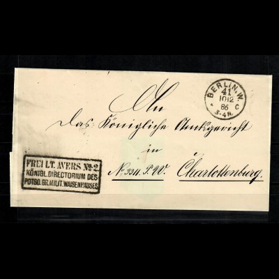 1886 Aversbrief Königl. Directorim Militär Waisenhaus Berlin nach Charlottenburg
