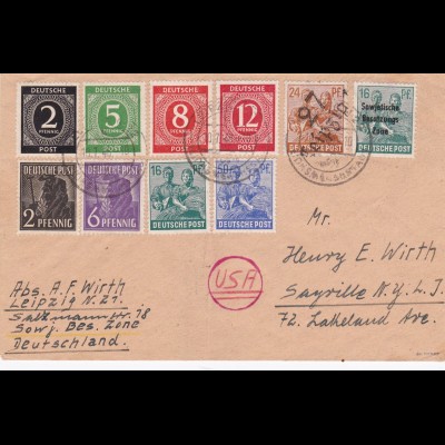 1948: Brief von SBZ Leipzig nach USA