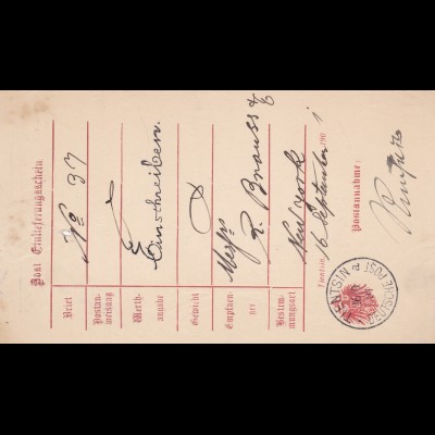 1901: Tientsin-Deutsche Post-Einlieferungsschein Einschreiben