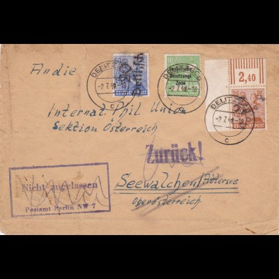 SBZ: MiNr.174 IV,178IV,185: Brief 1948, nicht zugelassen, frühe Verwendung
