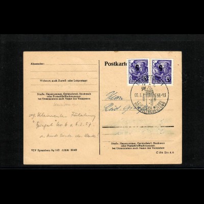 DDR: 1956 sog. Kleine Fälschung MiNr. 435 auf Postkarte