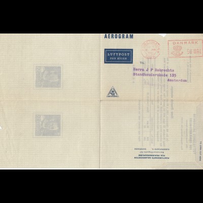 Dänemark: Aerogram/Luftpost 1951 Kopenhagen nach Amsterdam