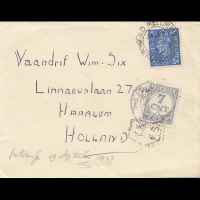 England: 1947: Brief nach Holland - Tax - Haarlem