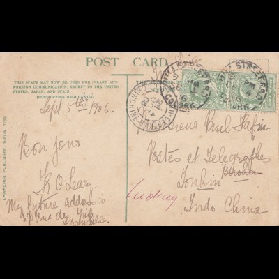 England: 1906: Karte Kissing the Blarney Stone nach Jonkim/Indo China