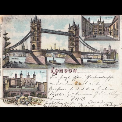 England: 1898: Ansichtskarte London nach Weimar