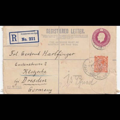 England: 1923: Registered Grantown on Spe nach Dresden